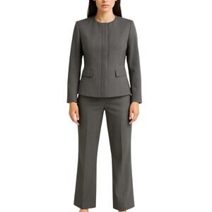 Ann Taylor Women's Gray Button Down Blazer & Trousers Pants 2Pc Suit Set Sz 0/2